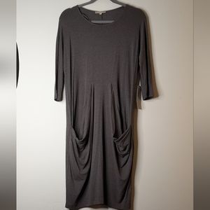 NWT JOAN VASS midi dress with large  draped pockets size M